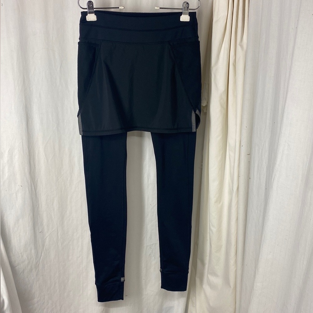 Athleta ST S T Powder Peak Black 2 in 1 Fleece Lined Skirt Leggings Tights